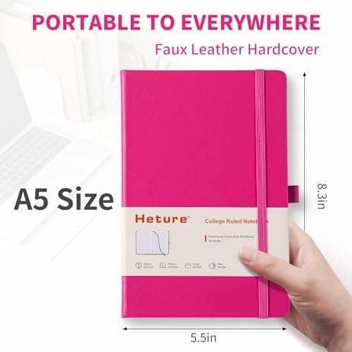 Heture Hardcover Notebooks, 6 Packs A5 Lined Journals Notebook for Writing 160 Pages, 8.2 x 5.5 inch, 6 Colors Classic Ruled Notebooks for College/Work/Travel (Fuchsia, 1 Pack)