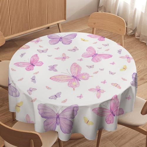 Pink Butterfly Tablecloth, Colorful Watercolor Purple Butterfly Table Cover for Home Kitchen Dining Room Indoor Outdoor Picnic Holiday Party Decor, 50x50in
