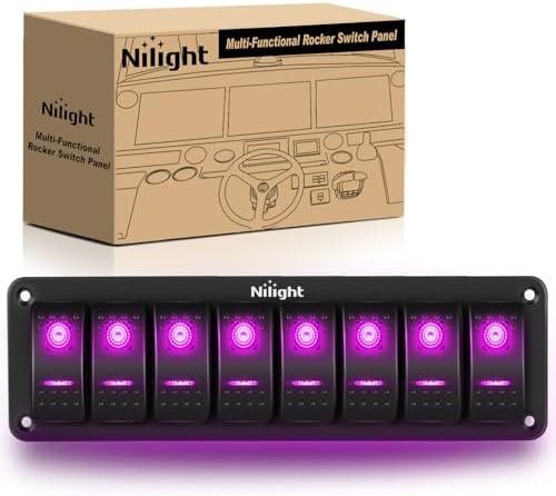 Nilight 8 Gang Rocker Switch Panel w/Purple LED Light 5Pin On Off Pre-Wired