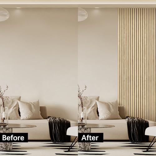 Wood Slat Wall Panel 2 PCS - Extra-Long Wood Wall Panels for Soundproof Home & Office, Easy Peel and Stick Acoustic Panels for Noise Cancelling (Oak 11.8"W x 94.5"L)