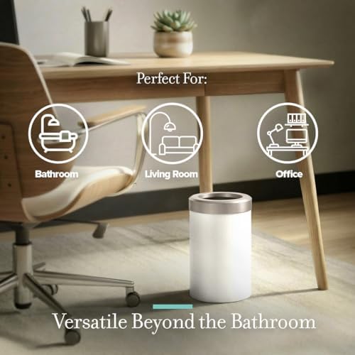 Gatco Small Bathroom Trash Can with Lid, Round 3 Gallon Stainless Steel Wastebasket, Under Sink, Matte Pearl and Satin Nickel, for Bathroom, Bedroom, Office (1931SN)