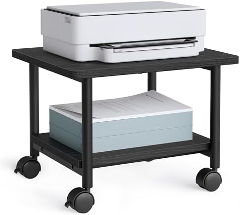 VASAGLE 2-Tier Printer Stand with Locking Wheels, Under Desk Printer Table