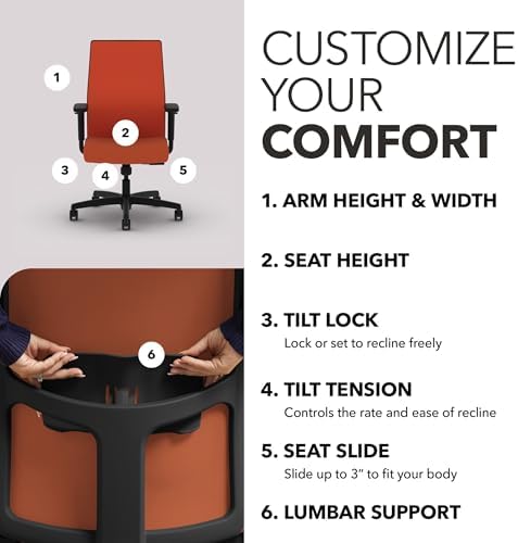 HON Ignition 2.0 Ergonomic Office Chair, Lumbar Support, Salamander