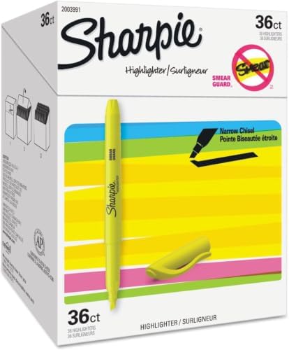 SHARPIE Pocket Highlighters Chisel Tip Fluorescent Yellow 36-Count Set for Office Supplies School Supplies Bible Study and Home Office Essentials (Pack of 6)
