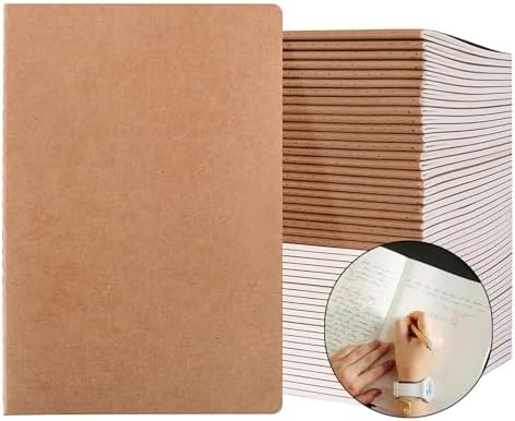 50 Pack A5 Lined Kraft Notebook Journals 8.3x5.5 In，Travel Journals Notebooks Bulk，Subject Notebooks 34 Sheets 68 Pages for Writing School Office Supplies (Lined-50 Pack)