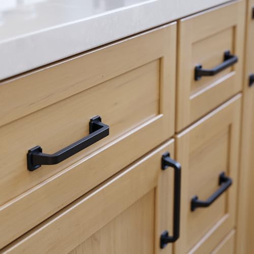 Franklin Brass 10 Pack Matte Black Cabinet Handles 5-1/16 inch (128mm) Kitchen Cabinet Handles and Drawer Pulls for Cupboards and Dressers |Notched Backplate