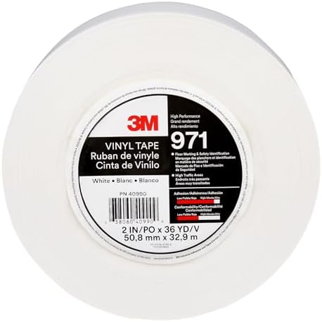 3M Durable Floor Marking Tape 971, White, 2 in x 36 yd, 17 mil, 1 Roll