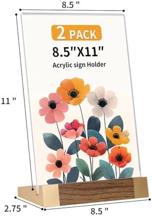 Acrylic Sign Holder 8.5 x 11, L-Shape Vertical 2 Pack for Tabletop