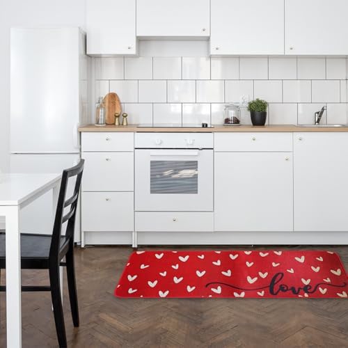 Valentine's Day Heart-Shaped Kitchen Carpet and mat Set, Two-Piece Kitchen Home Decoration, Happy Home Decoration on The Floor - Approximately 16x28 and 16 * 48Inch Dark red