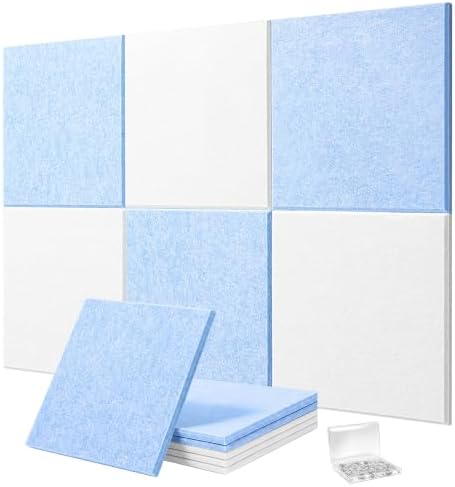 0.47" Thick Felt Pin Board 36"x24" Large Cork Board Alternative 6 Pack 11.81"x11.81"Felt Bulletin Board Wall Tiles Notice Board with 30 Pushpins for Home Office School(Light Blue&White)