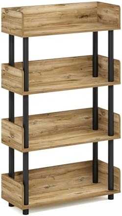 Furinno Turn-N-Tube 4-Tier Oak Storage Shelves with Side Panels, Book Shelf, Display Shelf, for Organization and Storage, Living Room, Home Office, Brown Oak