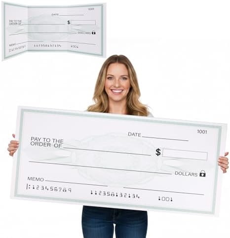 Penitue Oversized Fake Check Award for Presentations, 84x36cm/33x14in Giant Large Hard Big Cheque Checks with Dry Erase & Reusable for Celebration Activity Fundraiser Items