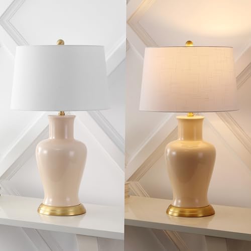 JONATHAN Y Julian Classic Ceramic Urn Metal LED Table Lamp 29", Almond