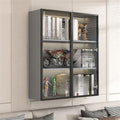 Wall Hanging Lateral Filing/Vertical Timber Wall Unit Transparent Glass Door Shelf Wall-Mounted Wood Bookcase Action Figure Model Storage Cabinet Display Case Grey 31" L x 10" W x 38" H