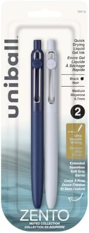 uniball™ Zento Gel Pens, Black Ink, 0.7mm Medium Point, Retractable, 2 Count, Smooth Writing, Quick-Drying, No Smear, No Bleed, Muted Barrel Colors