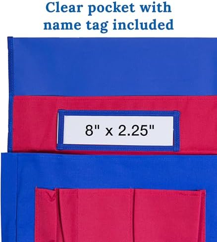 Carson Dellosa Chair Pockets for Classroom, Blue & Red, 6-Pack | Durable 15x19" Chairback Buddy for Classroom Supplies, Desk Buddy Pocket Organizer with Name Tag, Back of Chair Storage