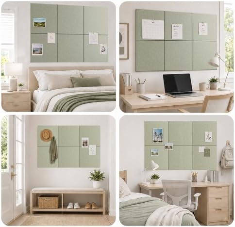 SIOLOC Felt Bulletin Board Tiles, 6 Pack Sage Green Cork Board Alternative for Walls, 36 x 24 in Felt Wall Tiles, Large Push Pin Board for Home Office, Classroom, Dorm Decor