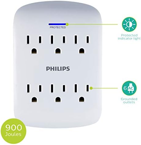 GE Home Electrical GE UltraPro Surge Protector Plug with Alarm, Outlet Extender, Plug Adapter, Appliance, Refrigerator, End of Service, 1080 Joules, Warranty, UL Listed, White, 38124