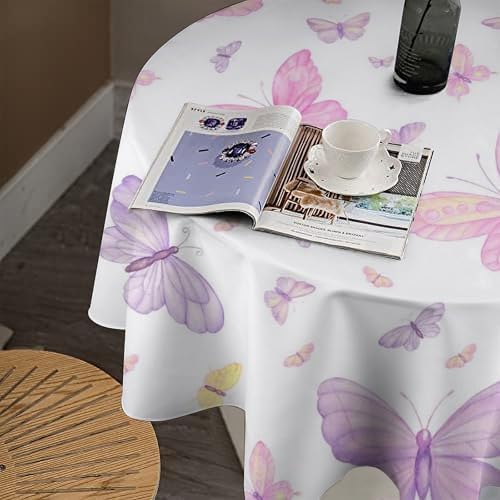 Pink Butterfly Tablecloth, Colorful Watercolor Purple Butterfly Table Cover for Home Kitchen Dining Room Indoor Outdoor Picnic Holiday Party Decor, 60x60in