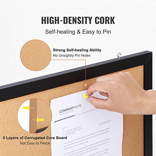 VEVOR Cork Board for Walls, Double-Sided Cork 24" x 18" Bulletin Board Vision Board, Push Pin Board with Framed for Office Home and School