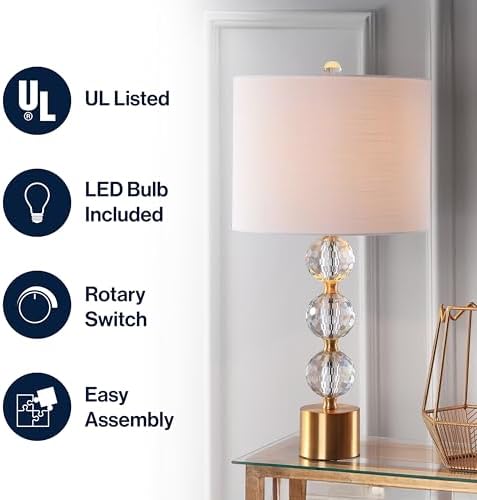 JONATHAN Y Ashley Crystal Faceted Orb Table Lamp 25.25", Clear/Brass Gold
