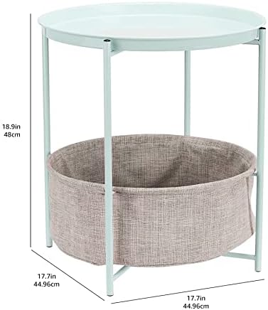Amazon Basics Round Storage End Table, Side Table with Cloth Basket, Mint Green/Heather Gray, 18 in x 18 in x 19 in