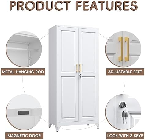 SteeLoong Armoire Wardrobe Closet,71" H Wardrobe Cabinet with Locking Doors