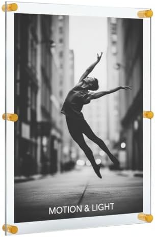 Azar Displays 105540-GLD Acrylic Floating Double Panel Wall Frame,30" x 40" Graphic Size, Overall Frame Size: 34" x 44", Gold