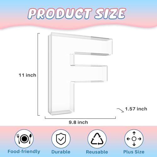 11" Acrylic Letter Charcuterie Box, Reusable Fillable Alphabet Number Shaped Form Tray for Birthday Anniversaries, Party Decorative Serving Plates Display Candy Cake (F)