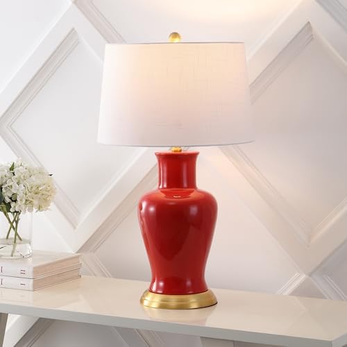 JONATHAN Y Julian Classic Ceramic Urn Metal LED Table Lamp 29", Red