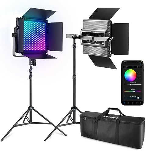 NEEWER 2 Pack RGB1200 LED Video Light with APP/2.4G Control, Key Lighting Kit with Tripod Stands & Bag for Streaming Recording Studio Photography, 60W/22000Lux/1% Min Dimming/360° RGB/CRI97+/TLCI98+