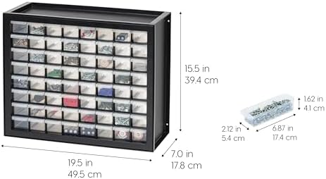 IRIS USA 64-Drawer Screw Organizer, Hardware Storage, Made in USA, Black