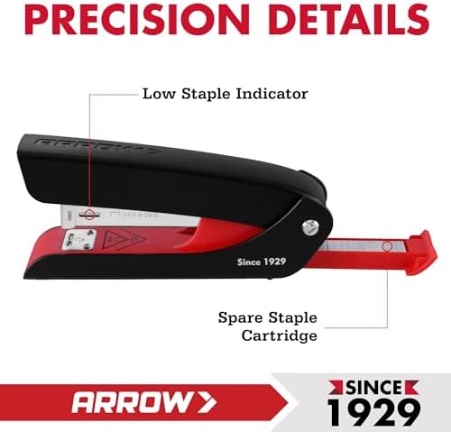 Arrow Office Stapler Set, 25 Sheet Capacity Metal Desk Staplers with 2100 Staples and Staple Remover, Half Strip Design and Non-Slip Base, Spare Staple Storage for Classroom, Office and Home, 2 Pack