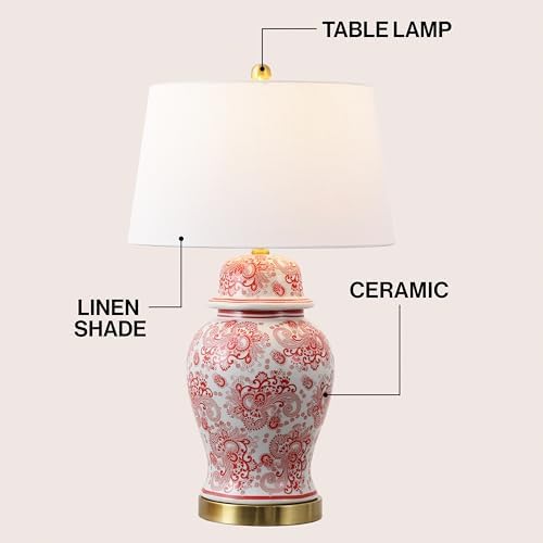 JONATHAN Y Ellis Chinoiserie Ginger Jar Table Lamp 29.5", Red/White