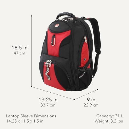 SwissGear 1900 Scansmart TSA 17-Inch Laptop Backpack, Black/Red