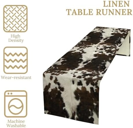 Cow Print Table Runner, Brown Cowhide Print Western Style Table Runner Country Farmhouse Cottage Cow Patten Table Decoration for Home Kitchen Dining, 13x60 Inch