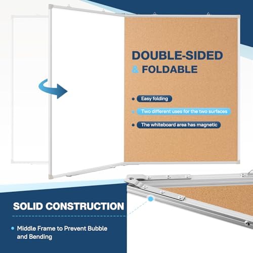 Large White Board Dry Erase Foldable Cork Board Combo 48x36 for Wall