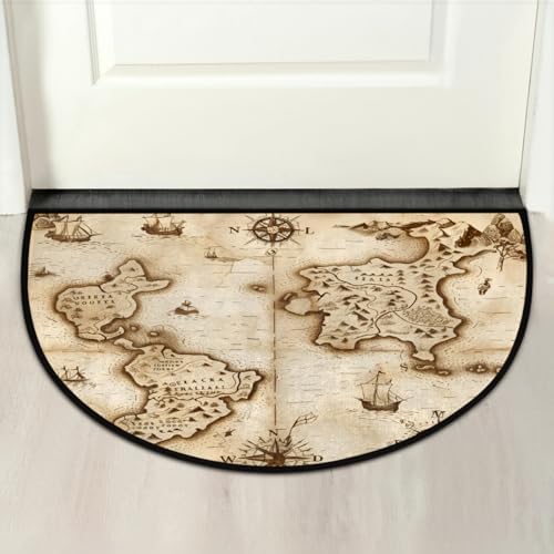 Retro Pirate Clip Art Half Round Door Mat Non Slip Washable Semi Circle Area Rug Absorbent Soft Half Moon Rug Floor Mat for Indoor Outdoor Kitchen Bathroom Patio Front Door Mat Decor,a-387