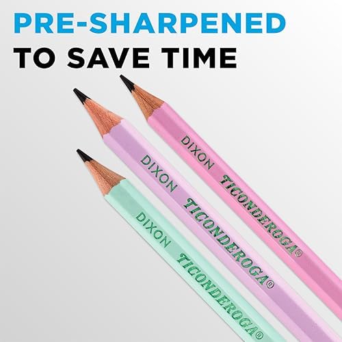 Ticonderoga Wood-Cased Pencils, Pre-Sharpened, #2 HB Soft, Pastel Colors | 10 Count. Ideal for writing, drawing, schoolwork, classrooms and office use