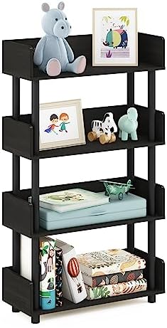Furinno Turn-N-Tube 4-Tier Black Storage Shelves with Side Panels, Book Shelf, Display Shelf, for Organization and Storage, Living Room, Home Office, Black Espresso