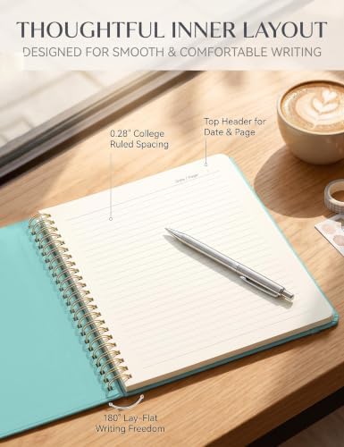 5 Pack Hardcover Spiral Notebooks, 8.3" x 6.3" Lined Journal Set, 100 GSM Bleed-Resistant Paper, 200 Pages Twin-Wire Bound Notebook with Elastic Band & Category Stickers for Office, School