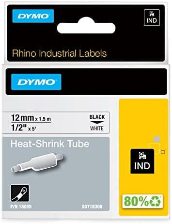 DYMO Rhino Industrial Heat-Shrink Labels 1/2" Tube Black Print on White