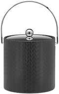 Kraftware Ice Bucket with Stitched Handle and Metal Cover, Black - 3 Quart