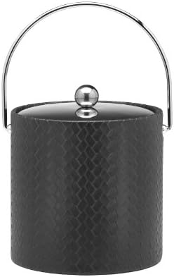 Kraftware Ice Bucket with Stitched Handle and Metal Cover, Black - 3 Quart