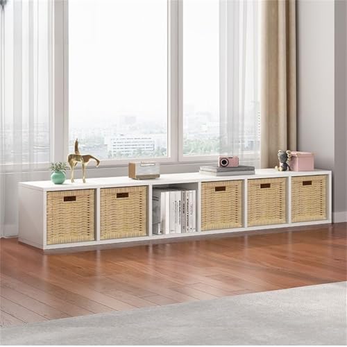 Lateral Filing Lumber Bookshelves Shelves Solid Wood Bookshelf, Floor-standing Storage Rack, Low Bookcase, Cube Storage Unit, Household TV Cabinet, Bay Window Cabinet White 76"L x 9"W x 13"H