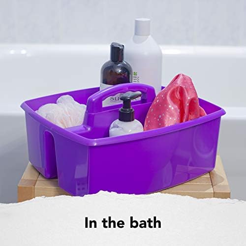 Storex 2-Compartment Large Craft Caddy – Multipurpose Classroom Organizer with Handle, Purple, 1-Pack (00955C06C)