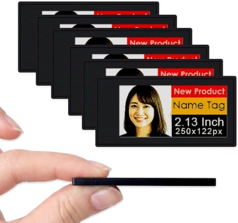 [Santek] EZ Sign NFC E-Paper Display – No Battery, Ultra-Thin 0.13”, Rewritable 4-Color Digital Display, App-Controlled (iOS/Android/PC), IP65 (Black, 2.13" 6pcs, No Stand and Clip Included)