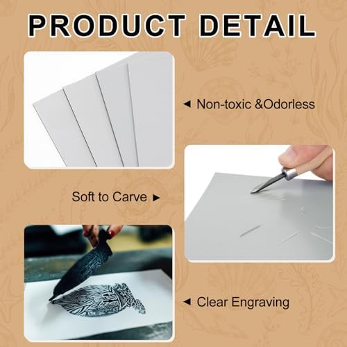 Yeaqee 8 Pcs Mixed Sizes Linoleum Blocks for Printmaking, Gray