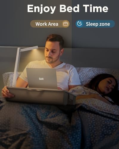 SAIJI Lap Desk with LED Light, Portable Laptop Tray with Cushion