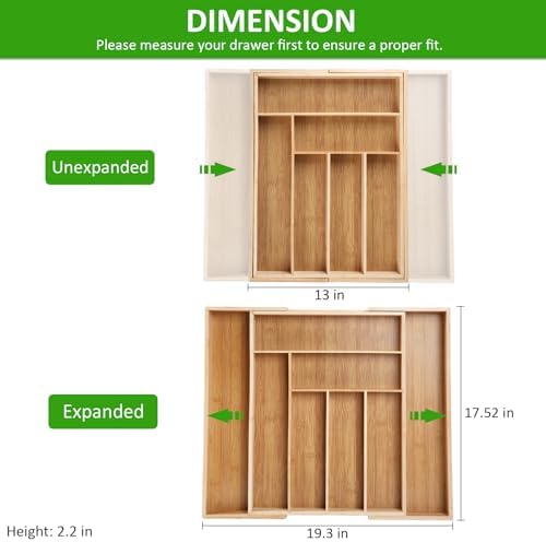 Extra Large Expandable Bamboo Silverware Drawer Organizer